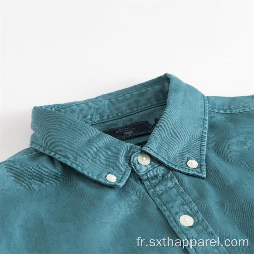 Chemise Homme Vert Poche À Manches Longues En Sergé De Coton